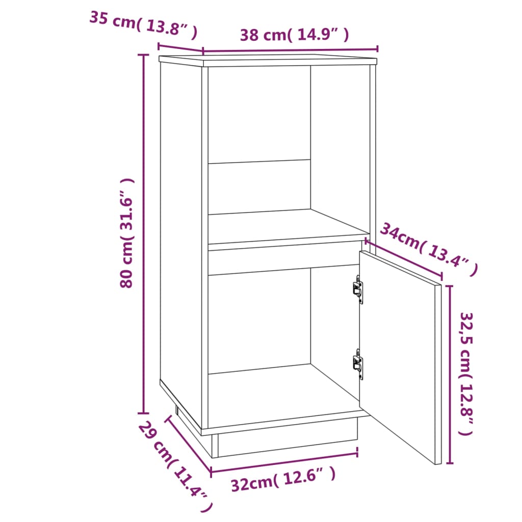 Skåp vit 38x35x80 cm massiv trä furu