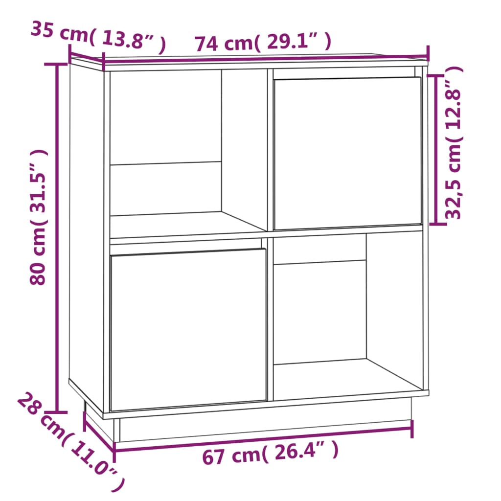 Skänk vit 74x35x80 cm massiv trä furu