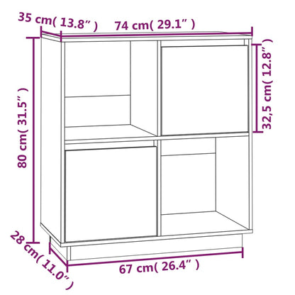 Skänk vit 74x35x80 cm massiv trä furu