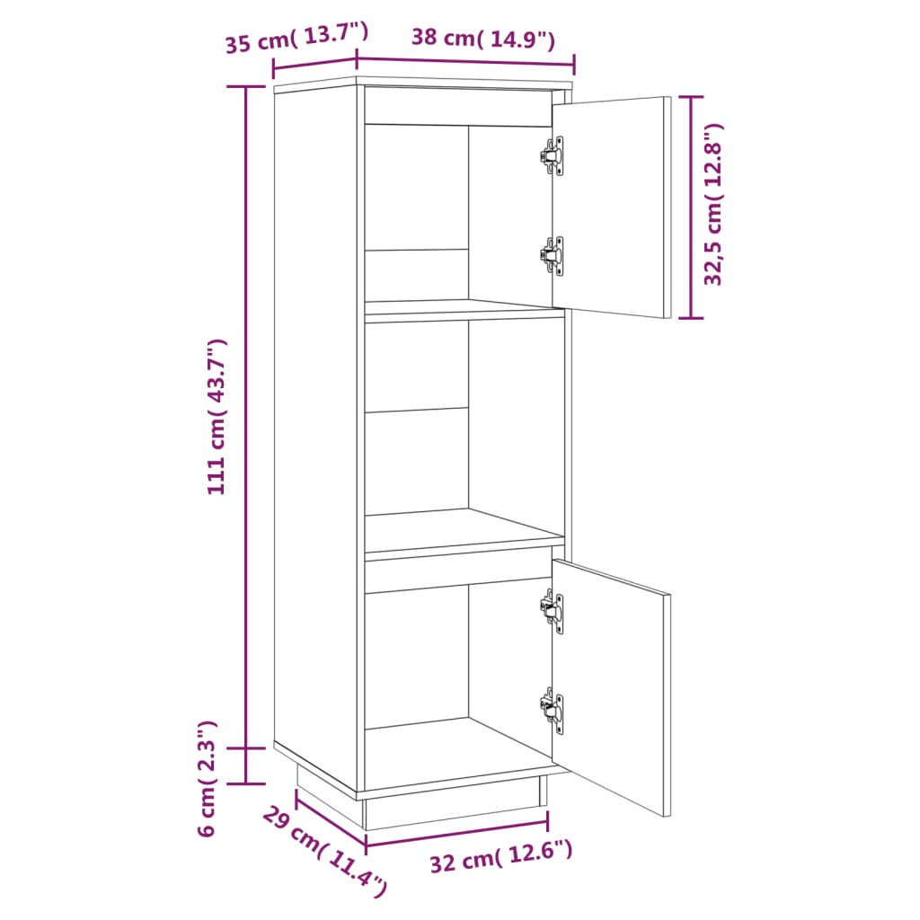 Skåp vit 38x35x117 cm massiv trä furu