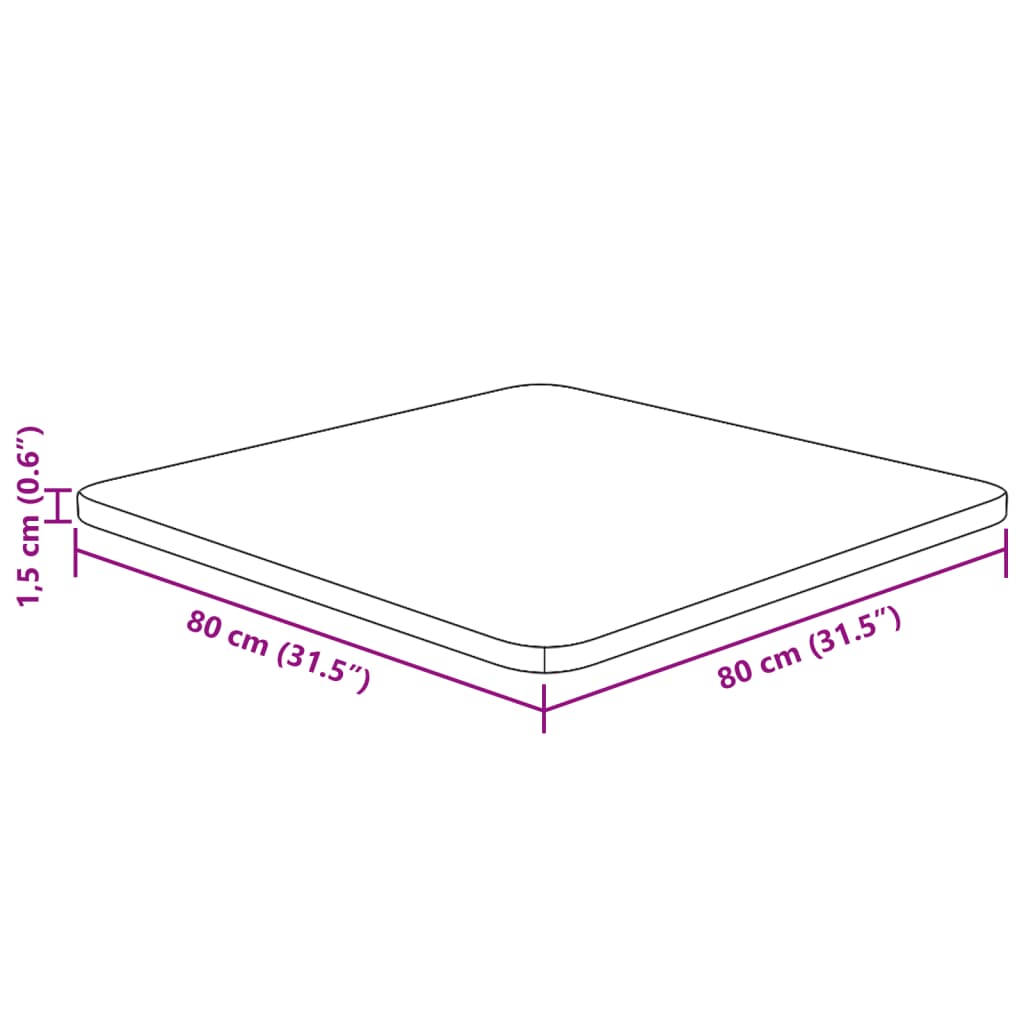 Bordsskiva massiv ek Fyrkantig 80x80x1,5 cm obehandlat