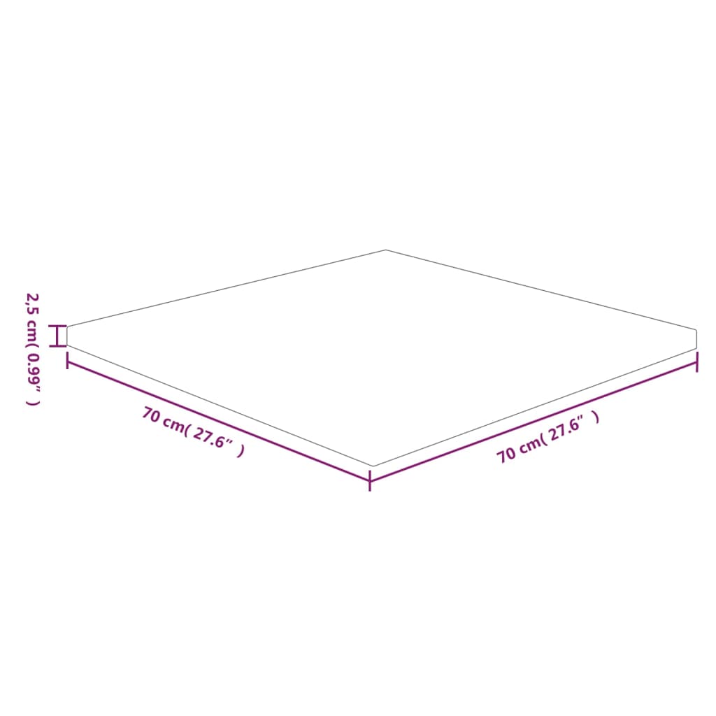 Bordsskiva massiv ek Fyrkantig 70x70x2,5 cm obehandlad