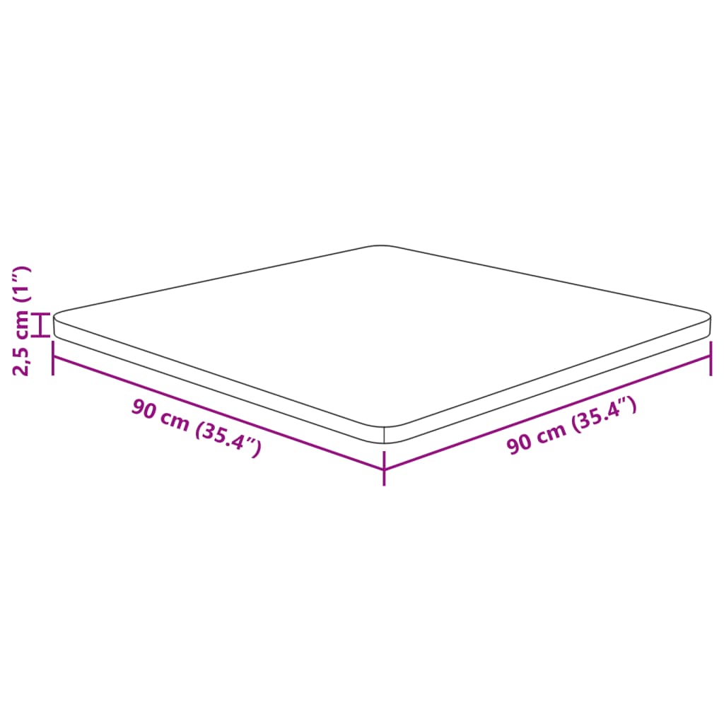 Bordsskiva massiv ek Fyrkantig 90x90x2,5 cm obehandlat