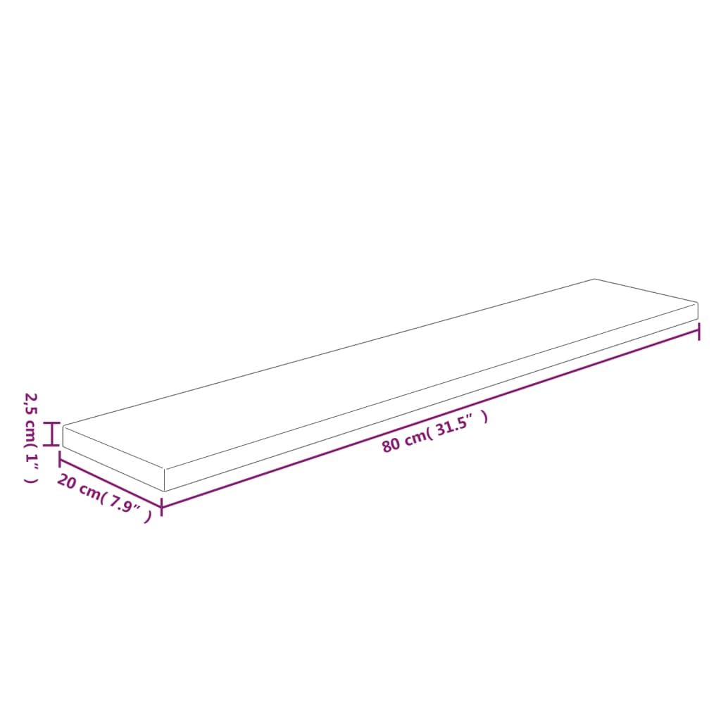 Hyllplan 80x20x2,5 cm obehandlad massiv ek