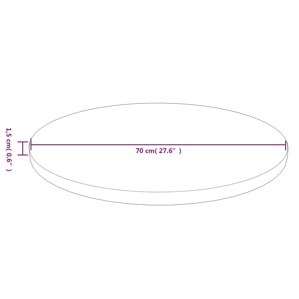 Bordsskiva massiv ek Rund brun Ø70x1,5 cm