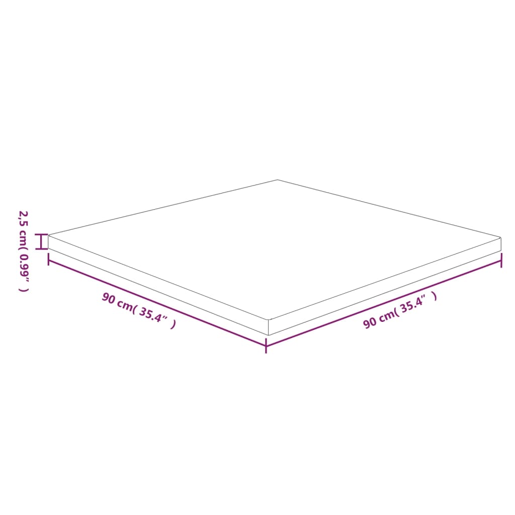 Bordsskiva massiv ek Fyrkantig brun 90x90x2,5cm