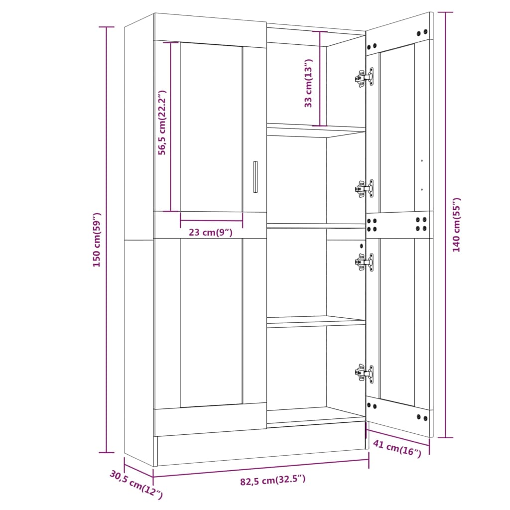 Vitriinikaappi sonoma harmaa 82,5x30,5x150 cm