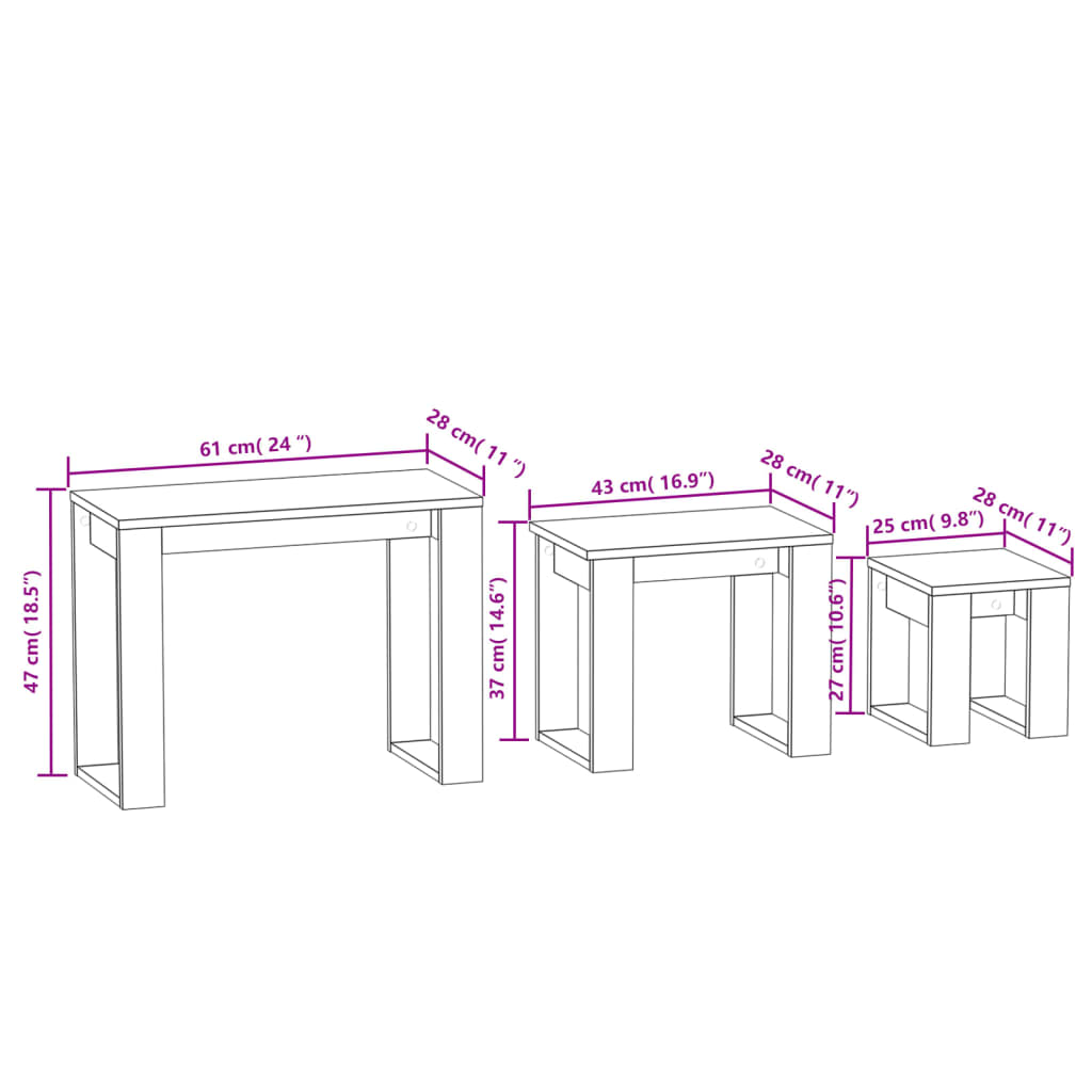 Soffbord brun ek Satsbord 3 st