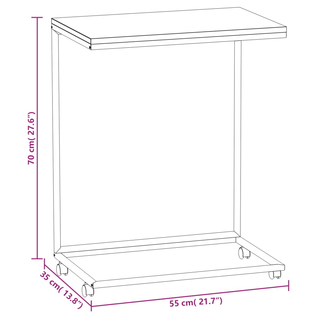 Sidobord vit med hjul 55x35x70 cm