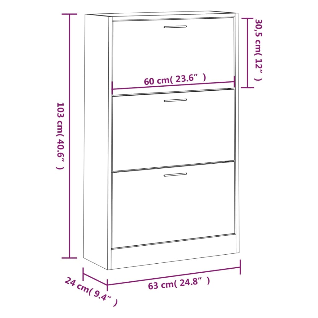 Skoställ Skoskåp vit 63x24x103 cm