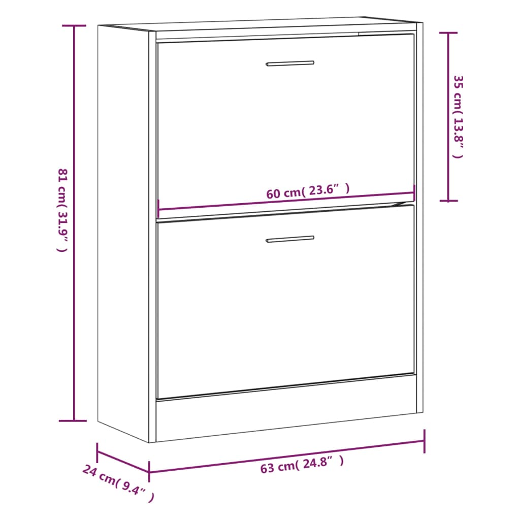 Skoställ Skoskåp rökfärgad ek 63x24x81 cm