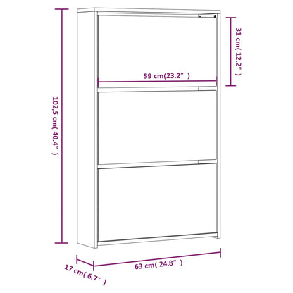 Skoställ Skoskåp vit högglans med 3 skåp 63x17x102,5 cm