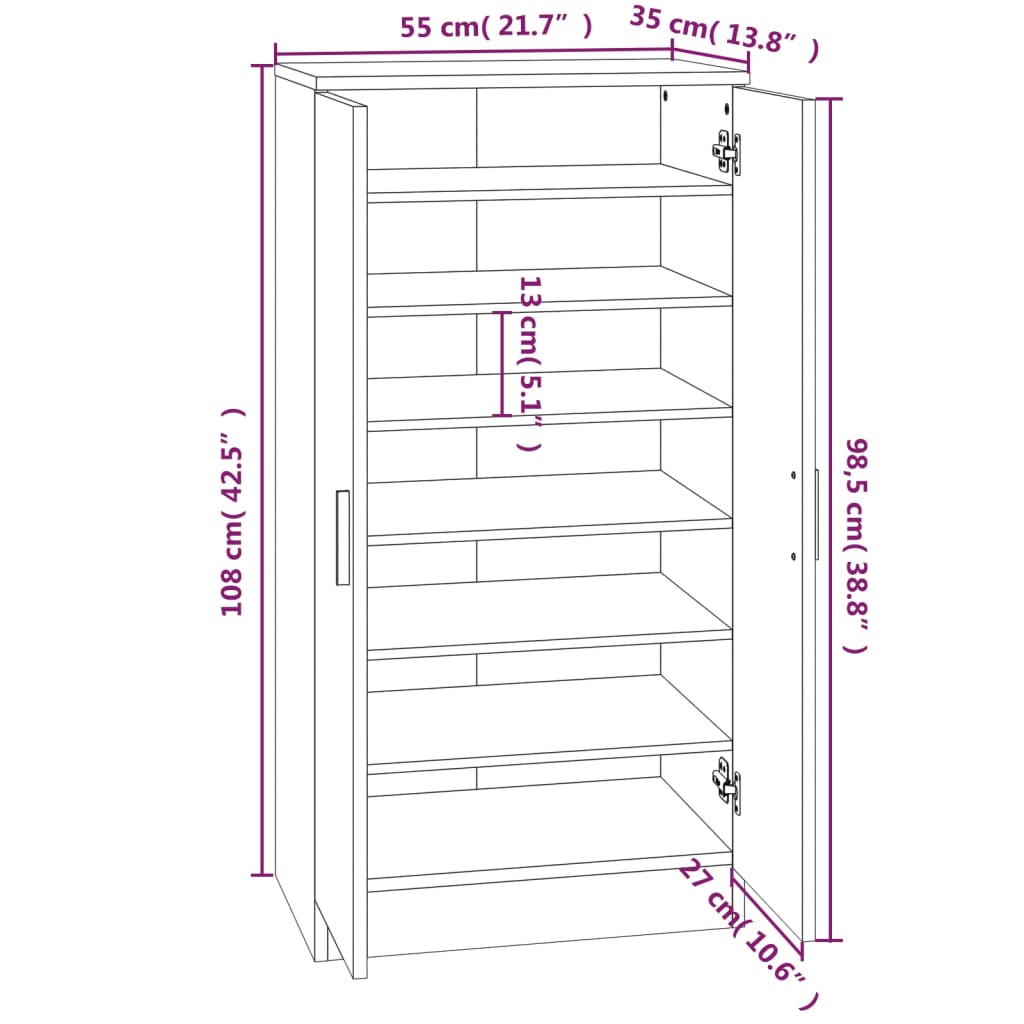 Skoställ Betonggrå Skoskåp 55x35x108 cm
