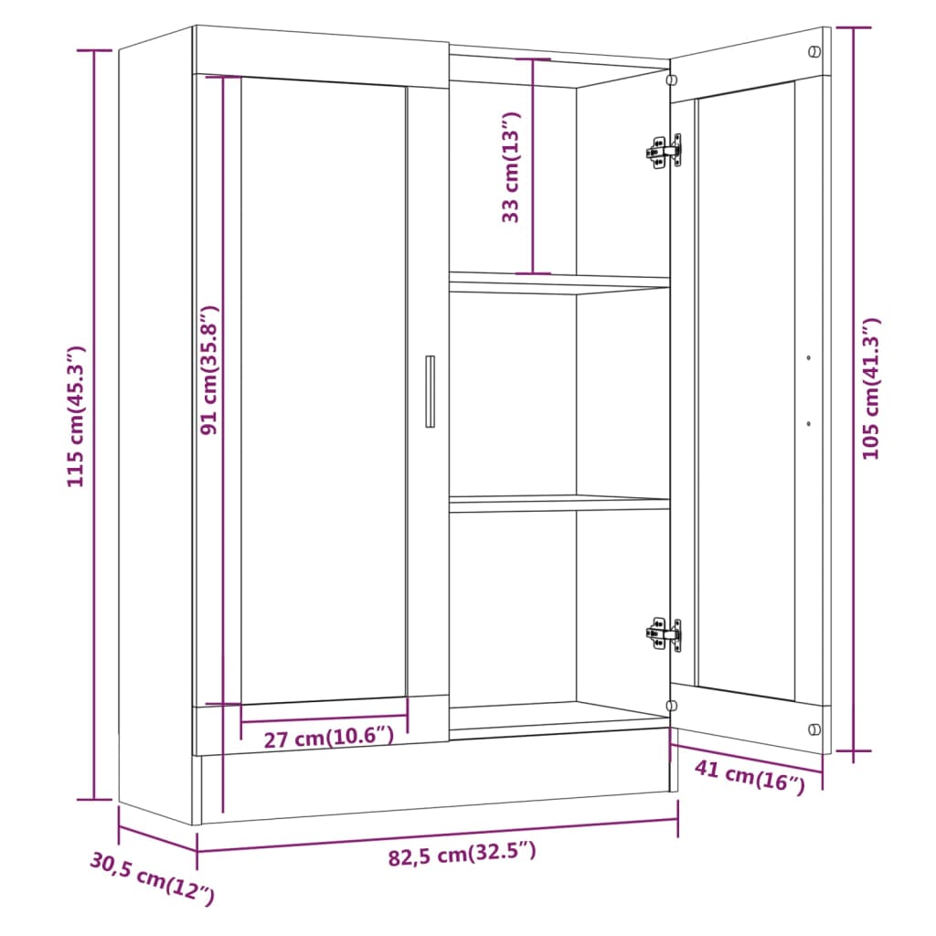 Vitriinikaappi harmaa sonoma 82,5x30,5x115 cm