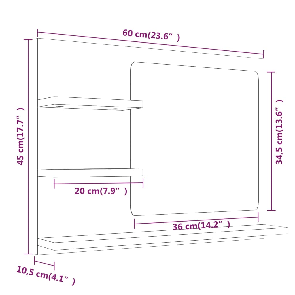 Badrumsspegel rökfärgad ek 60x10,5x45 cm konstruerat trä