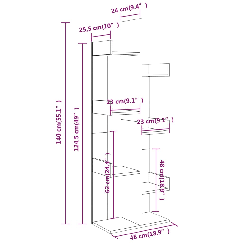 Kirjahylly ruskea tammi 48x25,5x140 cm