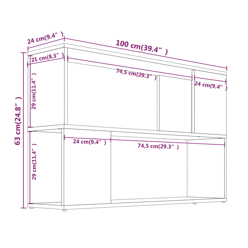 Kirjahylly sonoma harmaa 100x24x63 cm