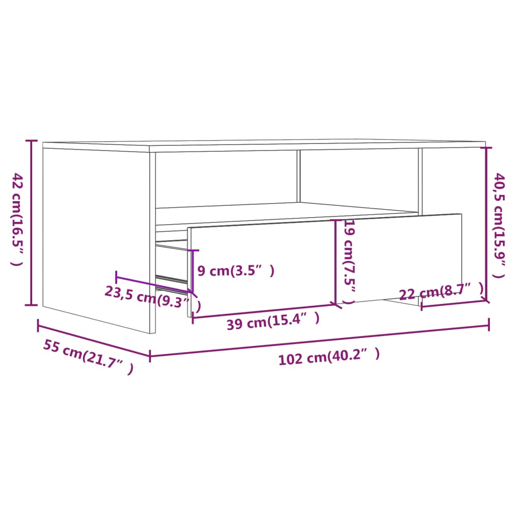 Soffbord sonoma ek 102x55x42 cm