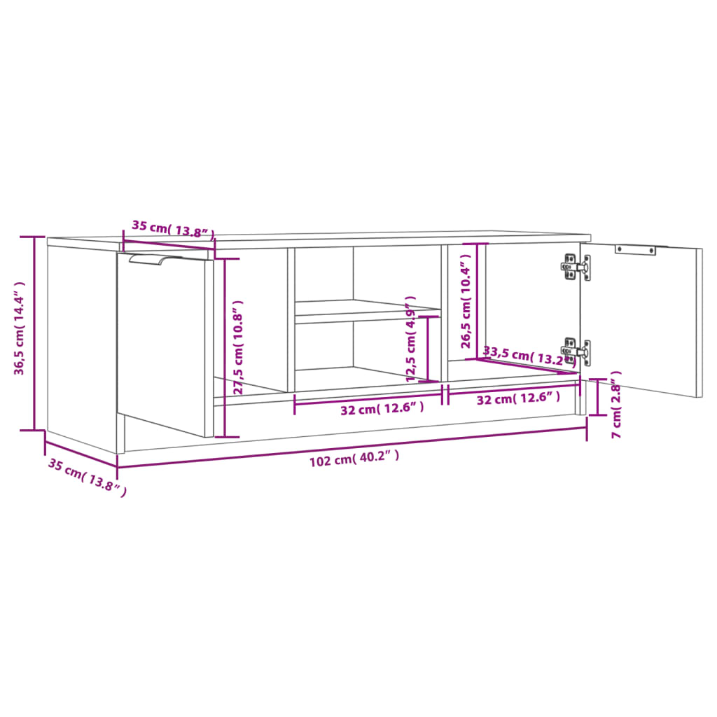 TV-möbel vit TV-bänk 102x35x36,5 cm