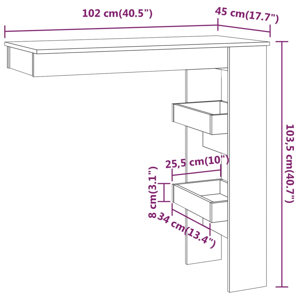 Barbord sonoma ek Väggmonterad 102x45x103,5 cm