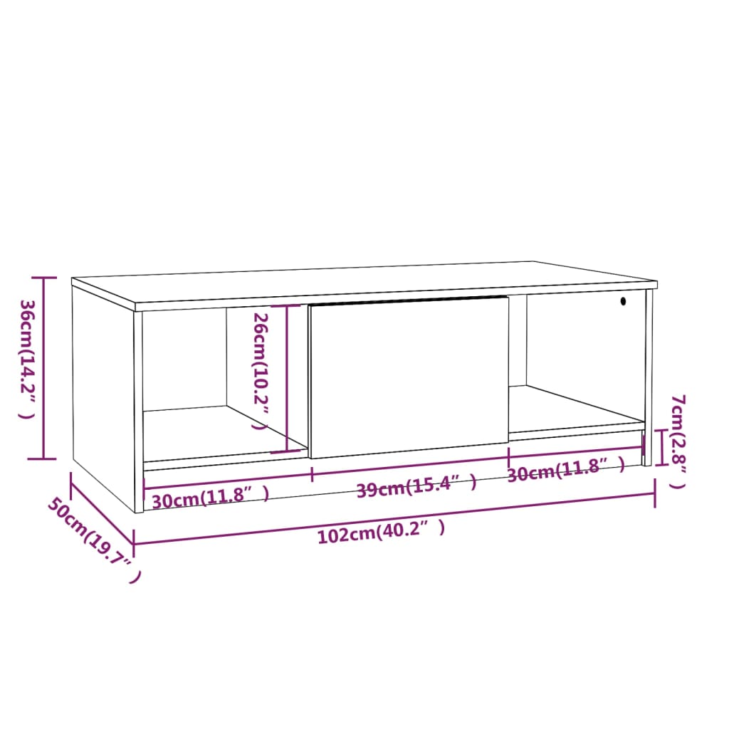 Soffbord rökfärgad ek 102x50x36 cm