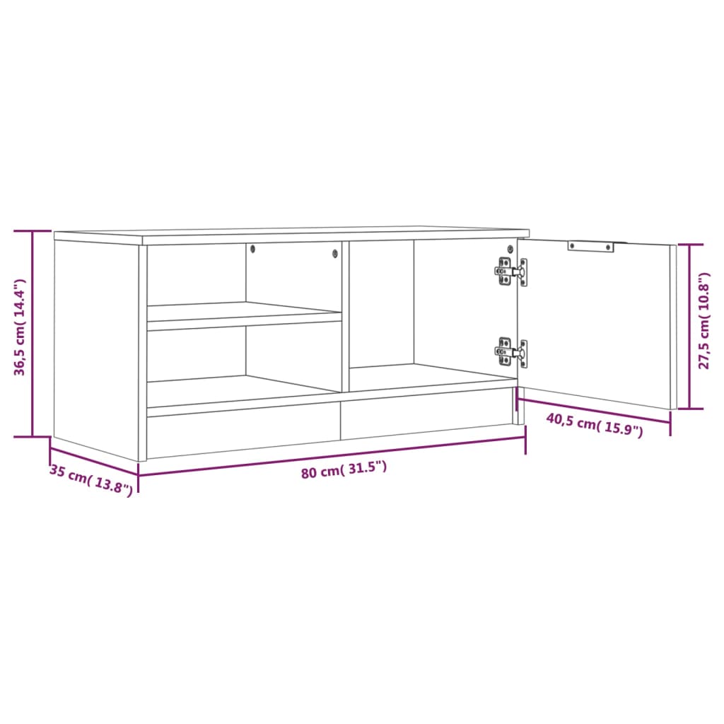 TV-möbel rökfärgad ek TV-bänk 80x35x36,5 cm