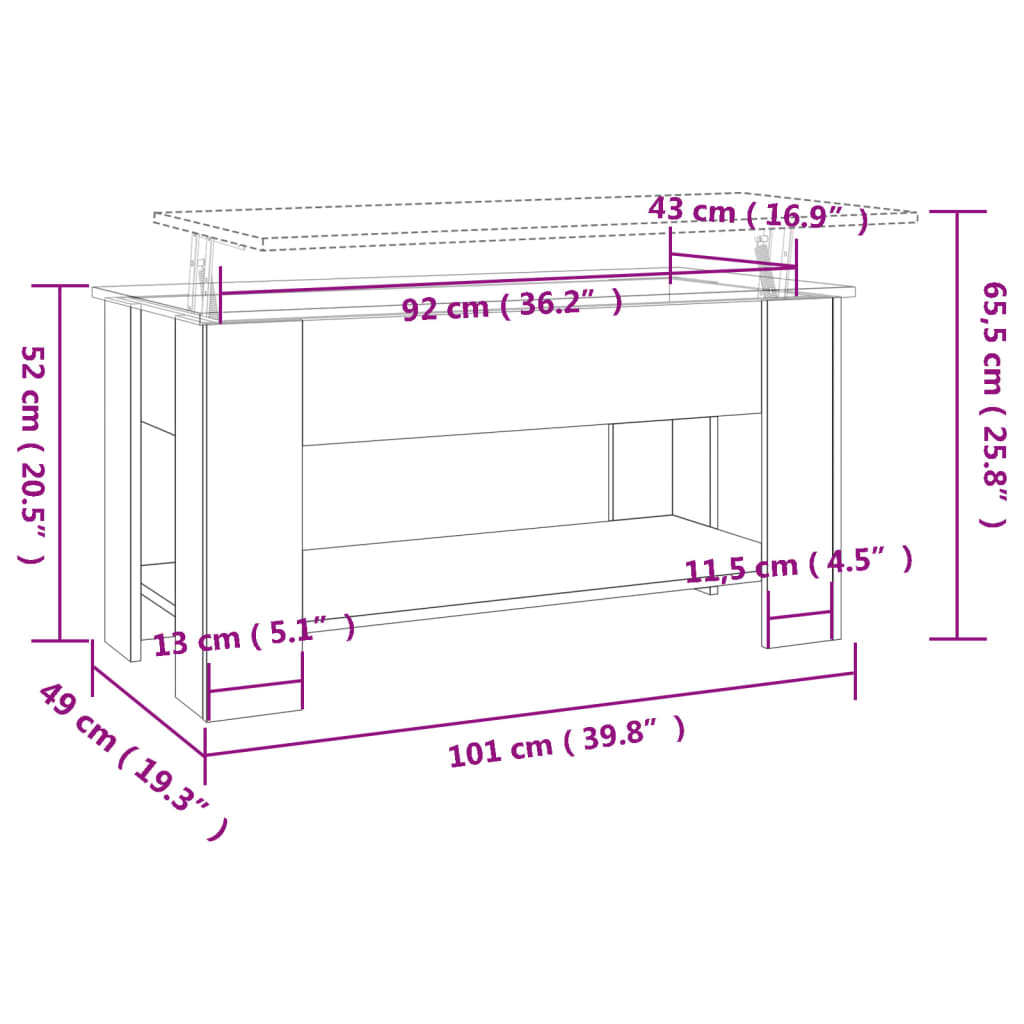 Soffbord rökfärgad ek 101x49x52 cm