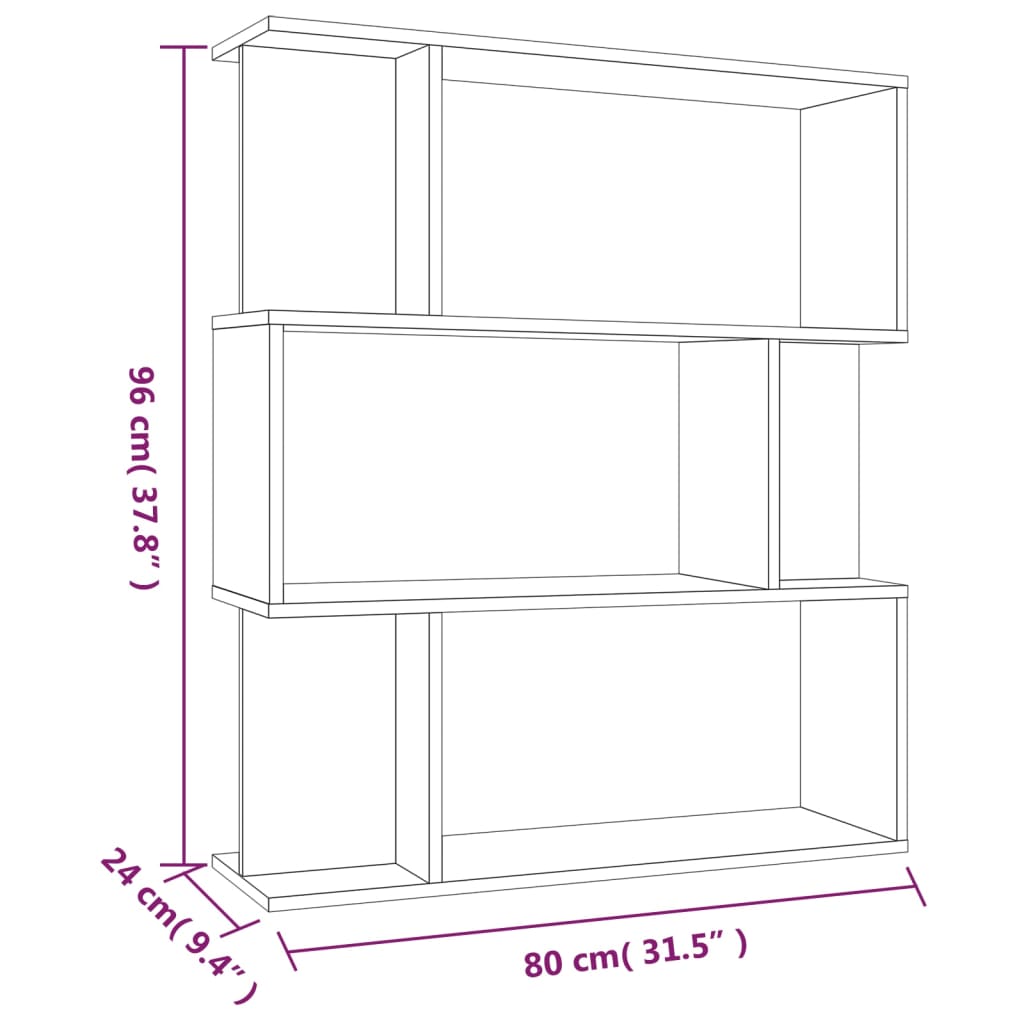 Kirjahylly sonoma harmaa 80x24x96 cm