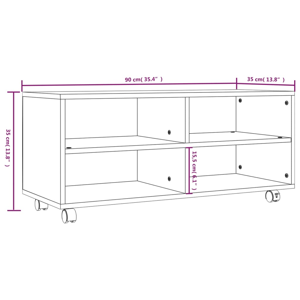 TV-möbel rökfärgad ek TV-bänk med hjul 90x35x35 cm