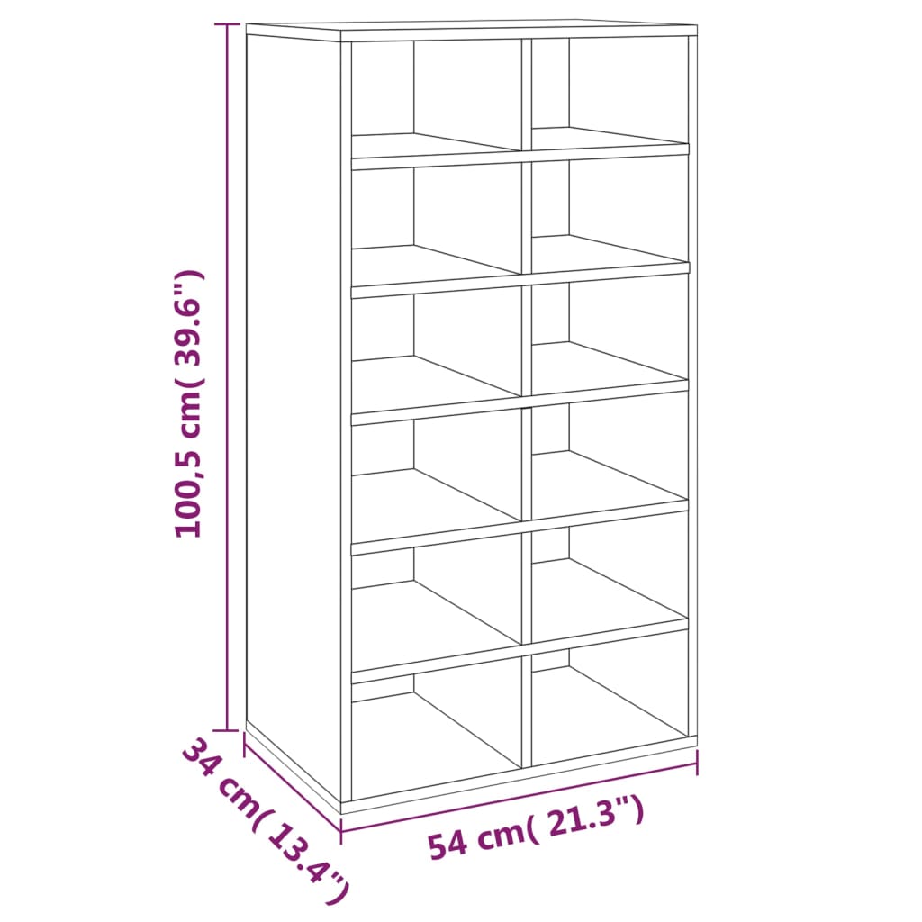 Kenkäteline Kenkäkaappi Kenkähylly savunvärinen Ruskea tammi 54x34x100,5 cm