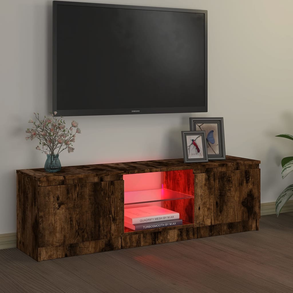 TV-möbel rökfärgad ek TV-bänk med LED-belysning 120x30x35,5 cm