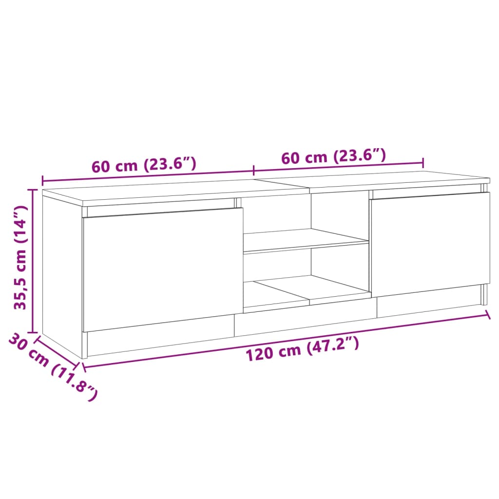 TV-möbel rökfärgad ek TV-bänk med LED-belysning 120x30x35,5 cm