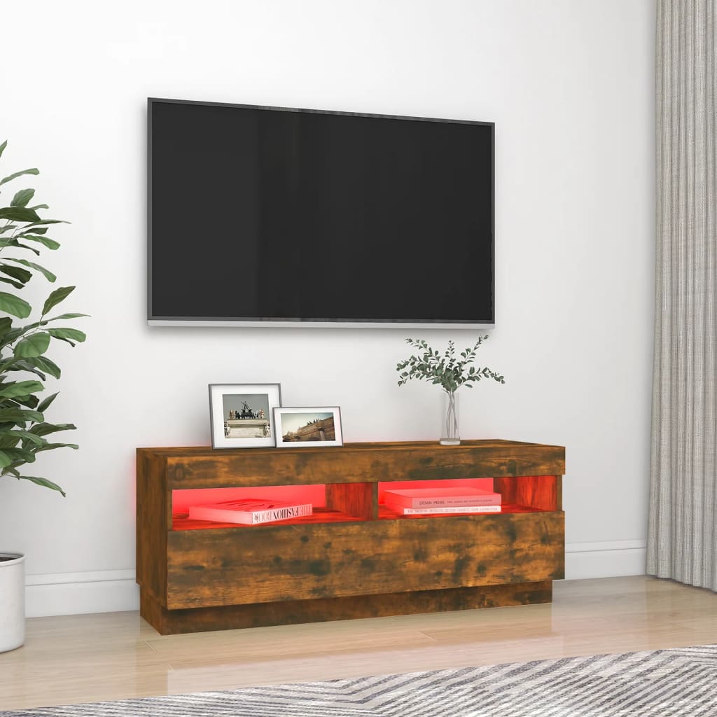 TV-möbel rökfärgad ek TV-bänk med LED-belysning 100x35x40 cm