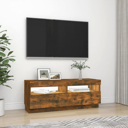 TV-möbel rökfärgad ek TV-bänk med LED-belysning 100x35x40 cm