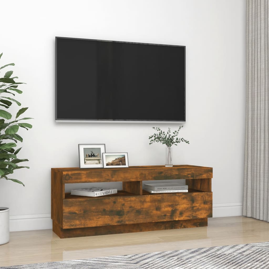 TV-möbel rökfärgad ek TV-bänk med LED-belysning 100x35x40 cm