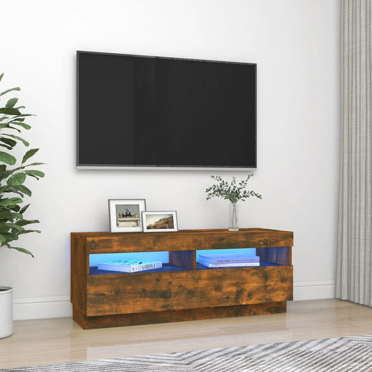 TV-möbel rökfärgad ek TV-bänk med LED-belysning 100x35x40 cm