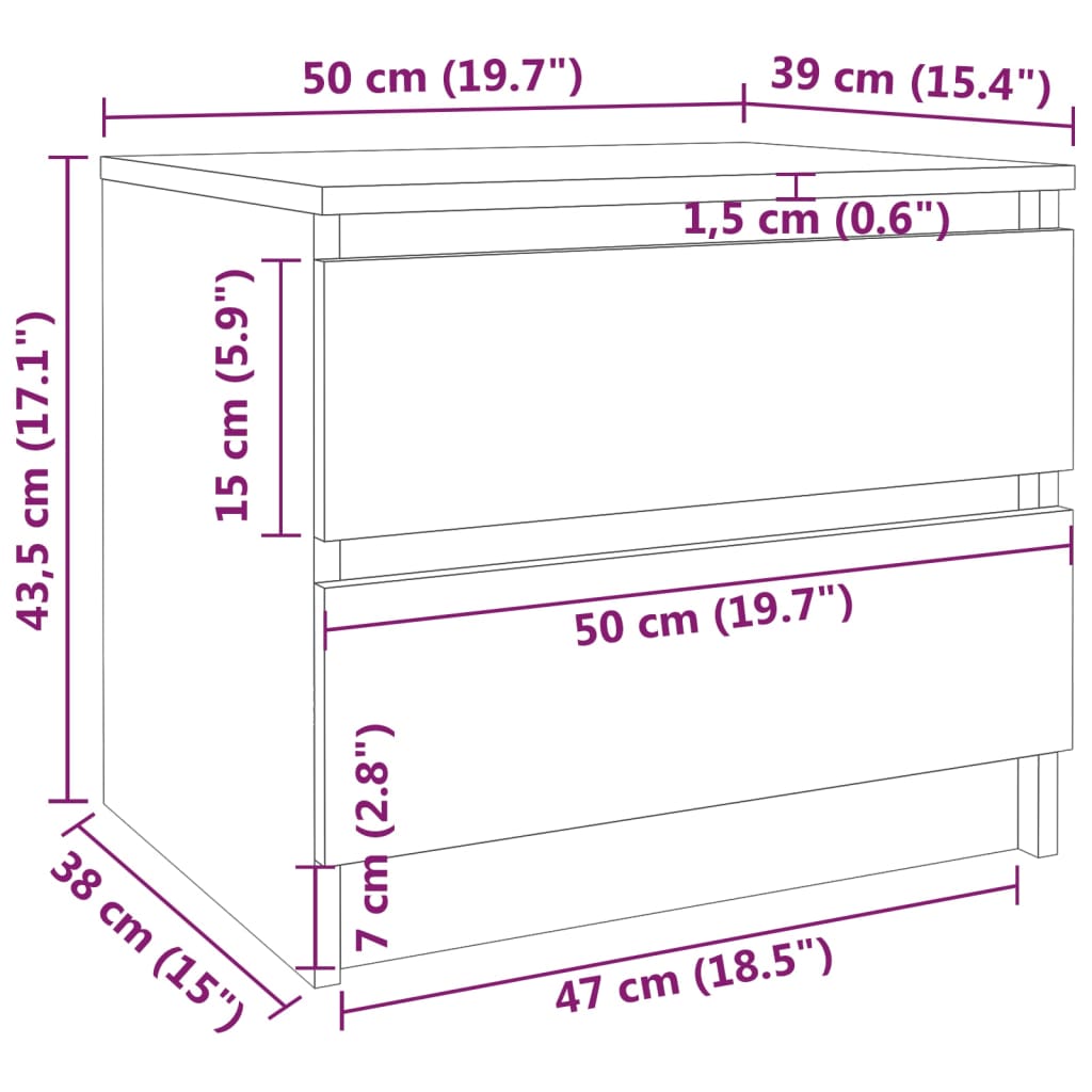 Sängbord brun ek 50x39x43,5 cm konstruerat trä