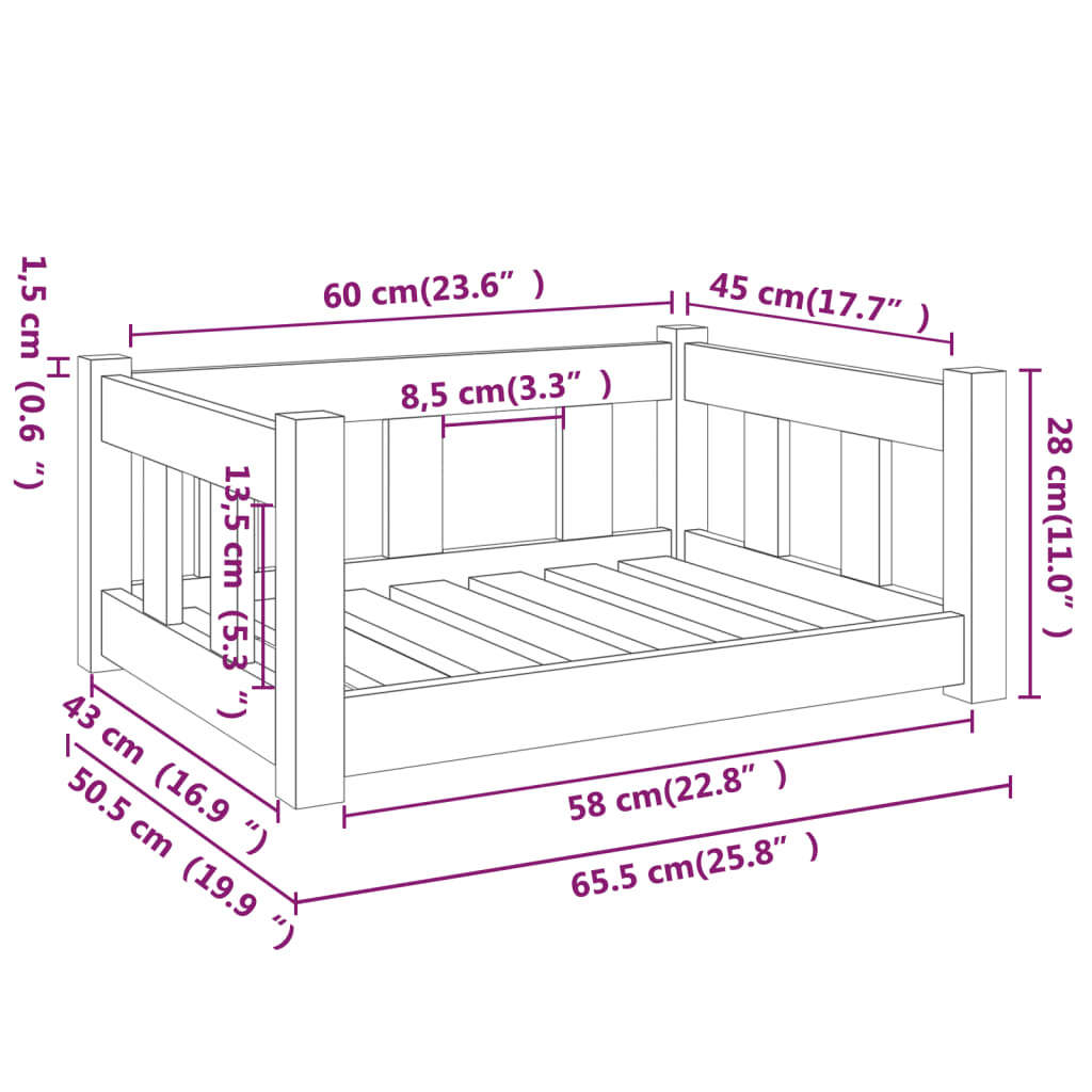 Hundsäng Hundbädd vit 65,5x50,5x28 massiv furu