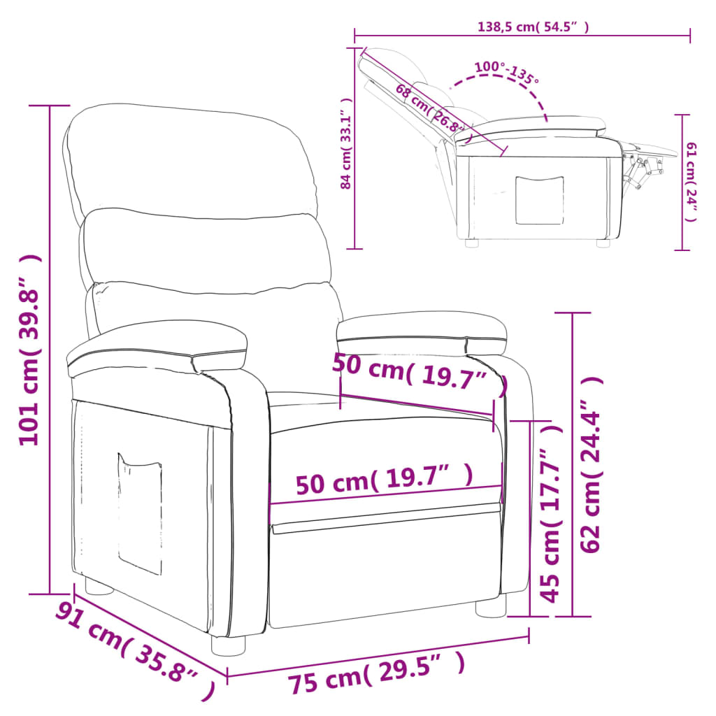 Nojatuoli Recliner ruskea kangas