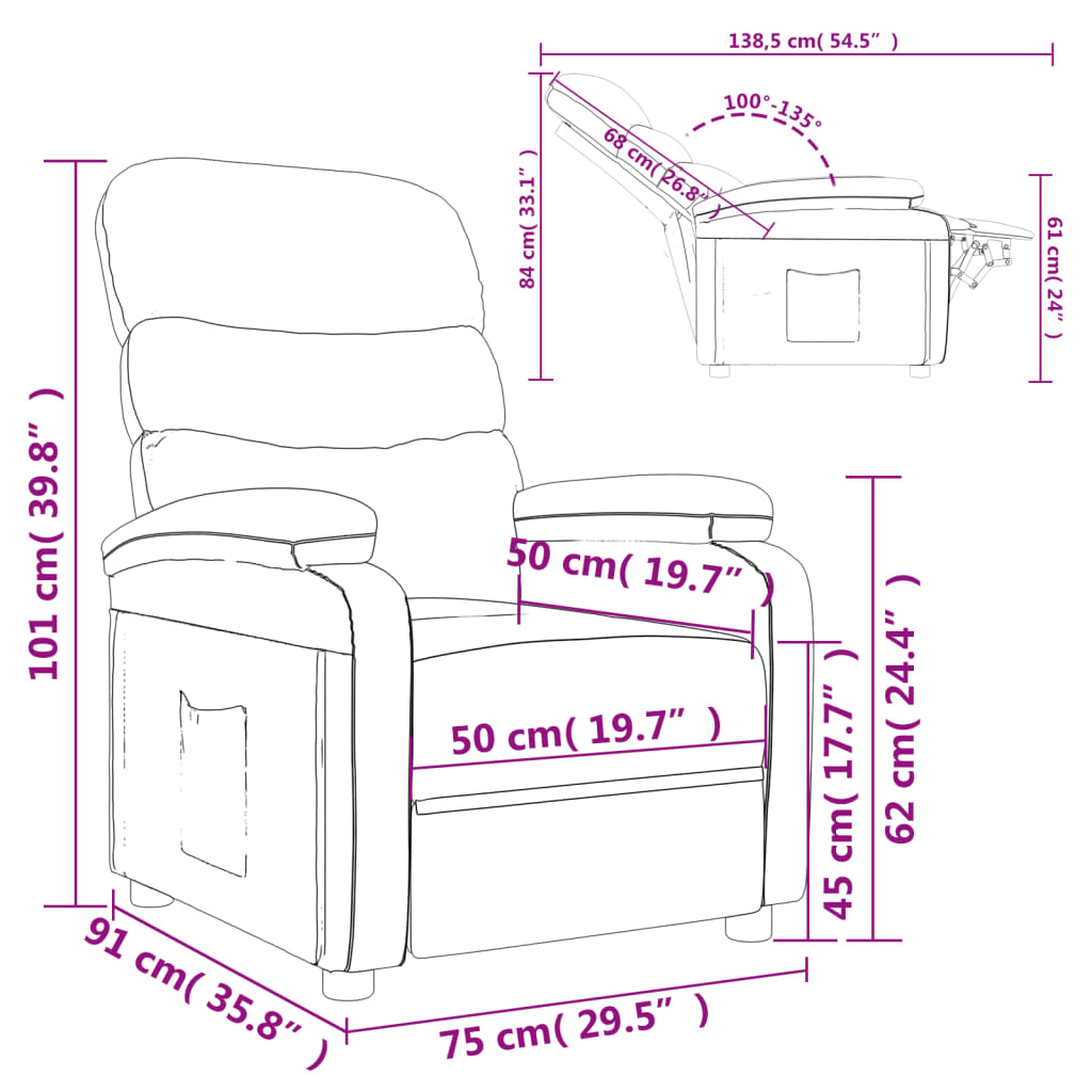 Nojatuoli Recliner taupe kangasta