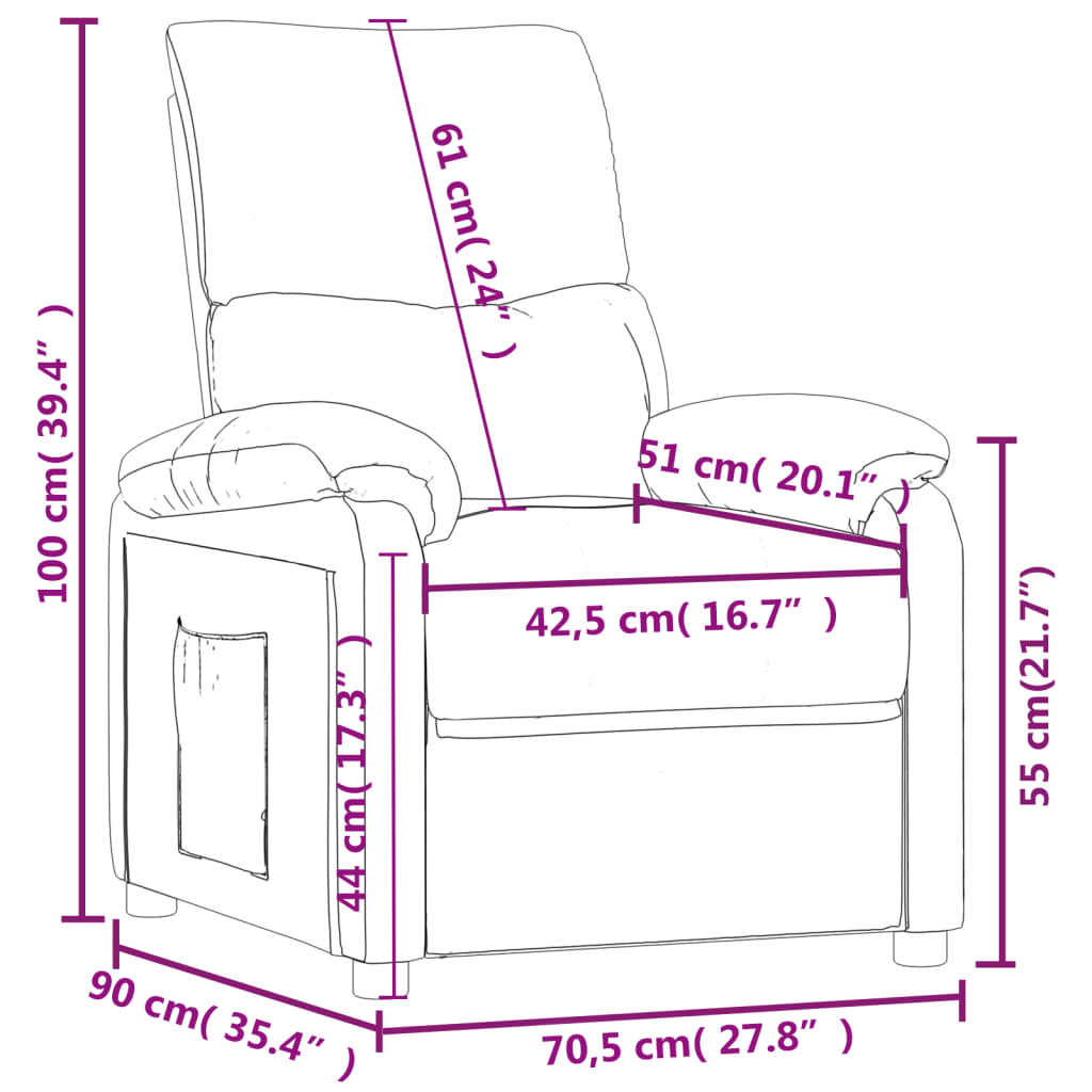 Fåtölj ljusgrå Recliner tyg