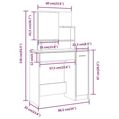 Sminkbord med spegel sonoma-ek 86,5x35x136 cm