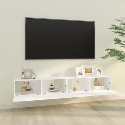 TV-möbel vit 100x30x30 cm 2 st Väggmonterade TV-bänkar