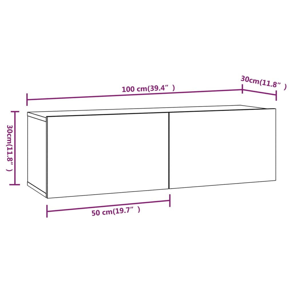 TV-möbel vit 100x30x30 cm 2 st Väggmonterade TV-bänkar