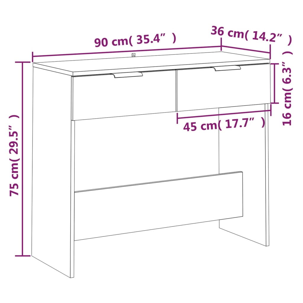 Avlastningsbord konsolbord vit 90x36x75 cm