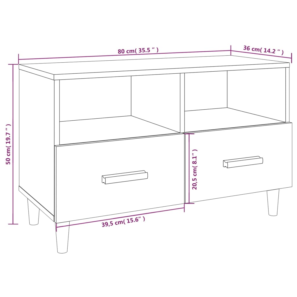 TV-möbel vit högglans TV-bänk 80x36x50 cm