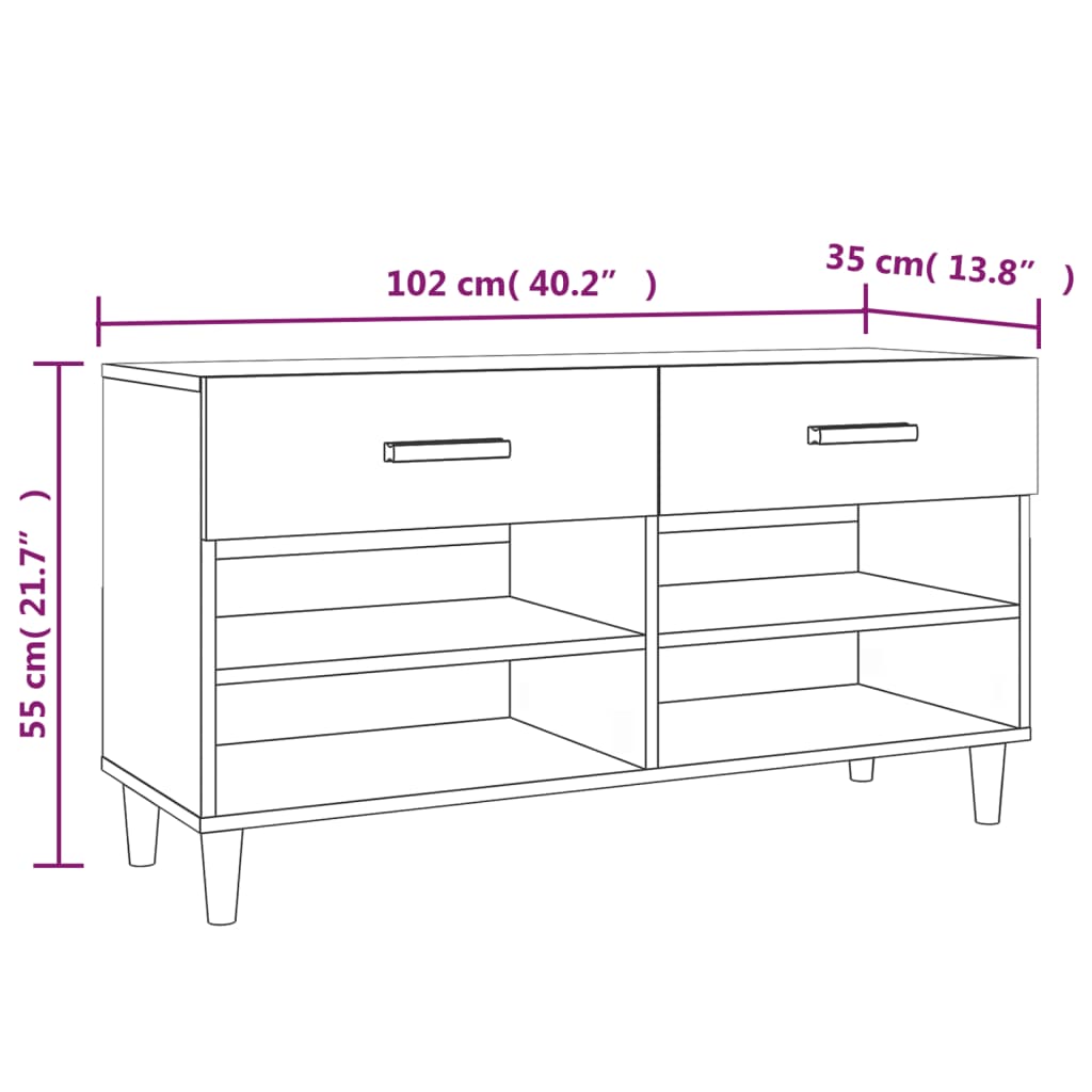 Skoställ Skoskåp vit högglans 102x35x55 cm