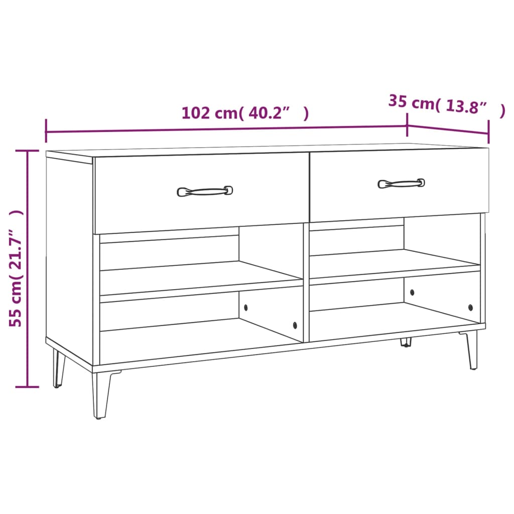 Kenkäteline Kenkäkaappi sonoma tammi 102x35x55 cm