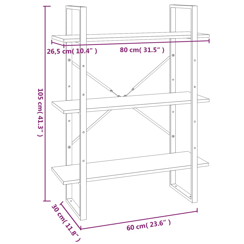 Kirjahylly sonoma harmaa 80x30x105 cm