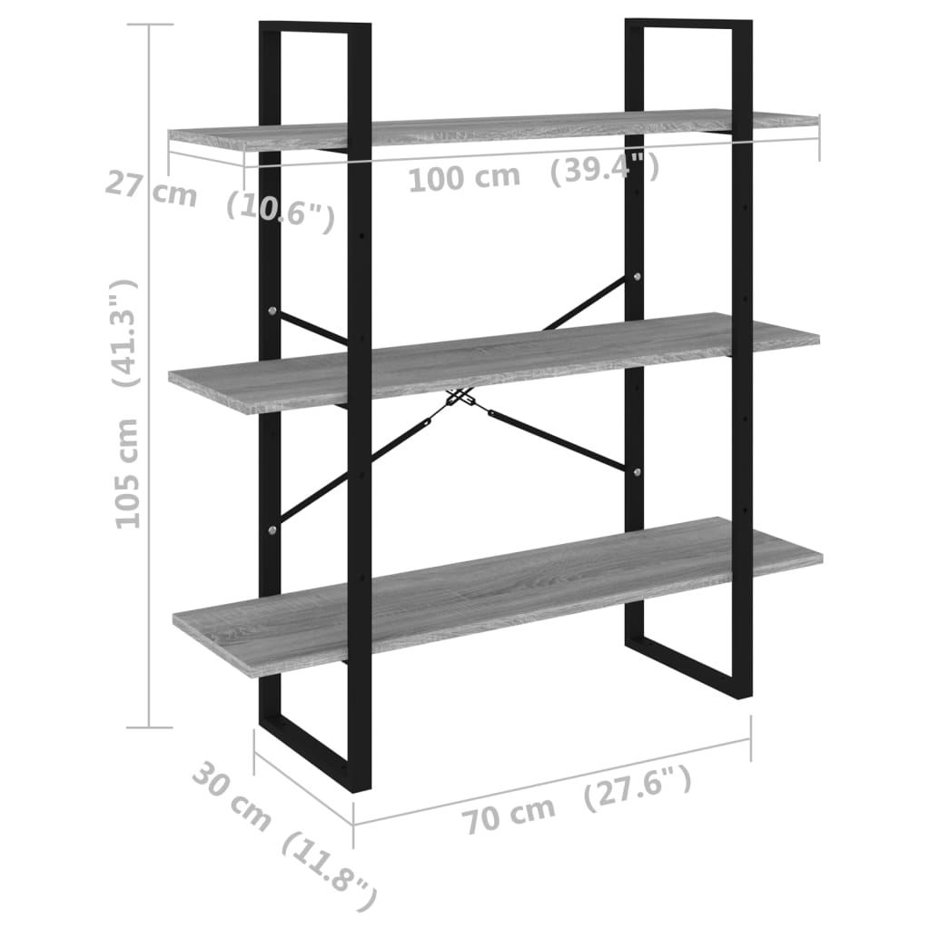 Kirjahylly sonoma harmaa 100x30x105 cm